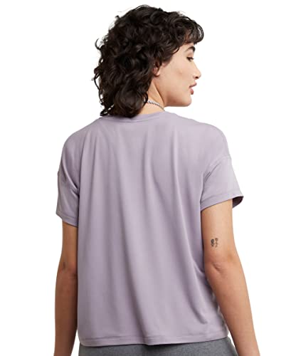 Champion T-Shirt, Soft Touch, Moisture Wicking, Anti Odor, Lightweight Tee for Women, Smoked Lilac C Logo, Large