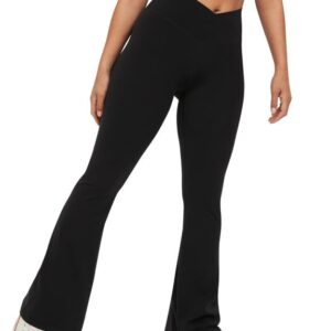 viehunt Womens Crossover Flare Leggings High Waisted Casual Cute Stretchy Full Length Workout Elegant Yoga Pants Black Medium