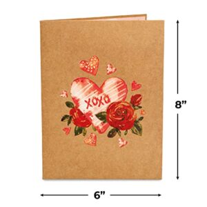 Frndly by Paper Love Pop Up Card, 3D Bouquet of Roses, Handcrafted - 100% Recycled and Eco-Friendly, 8" x 6" Cover - with Removable Note Tag