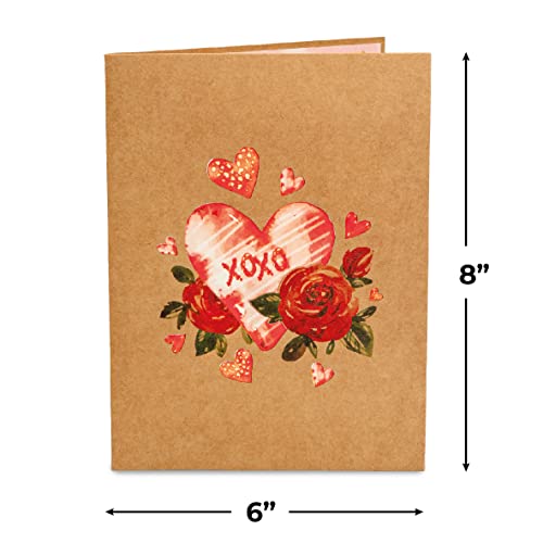 Frndly by Paper Love Pop Up Card, 3D Bouquet of Roses, Handcrafted - 100% Recycled and Eco-Friendly, 8" x 6" Cover - with Removable Note Tag