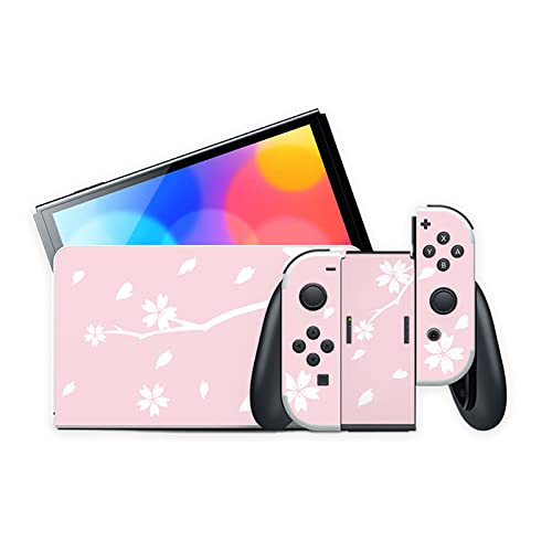 Switch OLED Latest Model Full Body Skin Sticker, Mytrix NS OLED Console Decal Sticker Wrap Cover, Compatible with Switch OLED Faceplate Dock Protective Film Sticker Set - Sakura