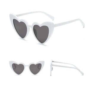 Ridering Women Fashion Goggle Heart Sunglasses Vintage Love Heart Shaped Sunglasses Cat Eye Mod Style Style Retro Glasses (White, Grey)