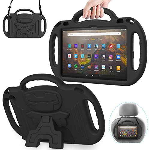 AVAWO Kids Case for Fire HD 10 & Fire HD 10 Plus Latest Model Tablet (13th/11th Generation 2023/2021 Release), with Shoulder Strap, Lightweight Shockproof Handle, Black