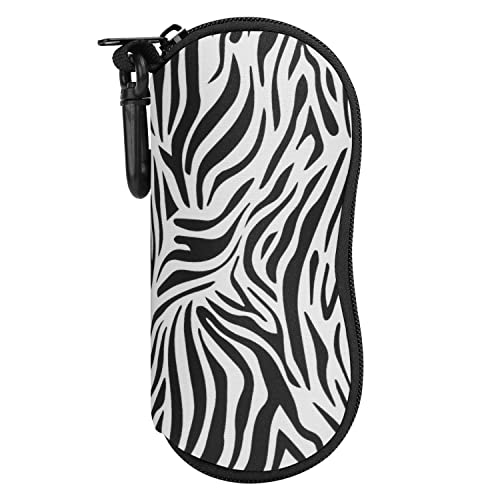 MoKo Sunglasses Soft Case Ultra Light Neoprene Zipper Eyeglass Case with Clip, Zebra