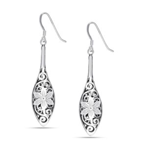 LeCalla 925 Sterling Silver Retro Filigree Drop Earrings | Lightweight Long Filigree Bali Inspired Hollow Flower Teardrop Dangle Hook Earring for Women - 51mm