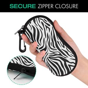 MoKo Sunglasses Soft Case Ultra Light Neoprene Zipper Eyeglass Case with Clip, Zebra