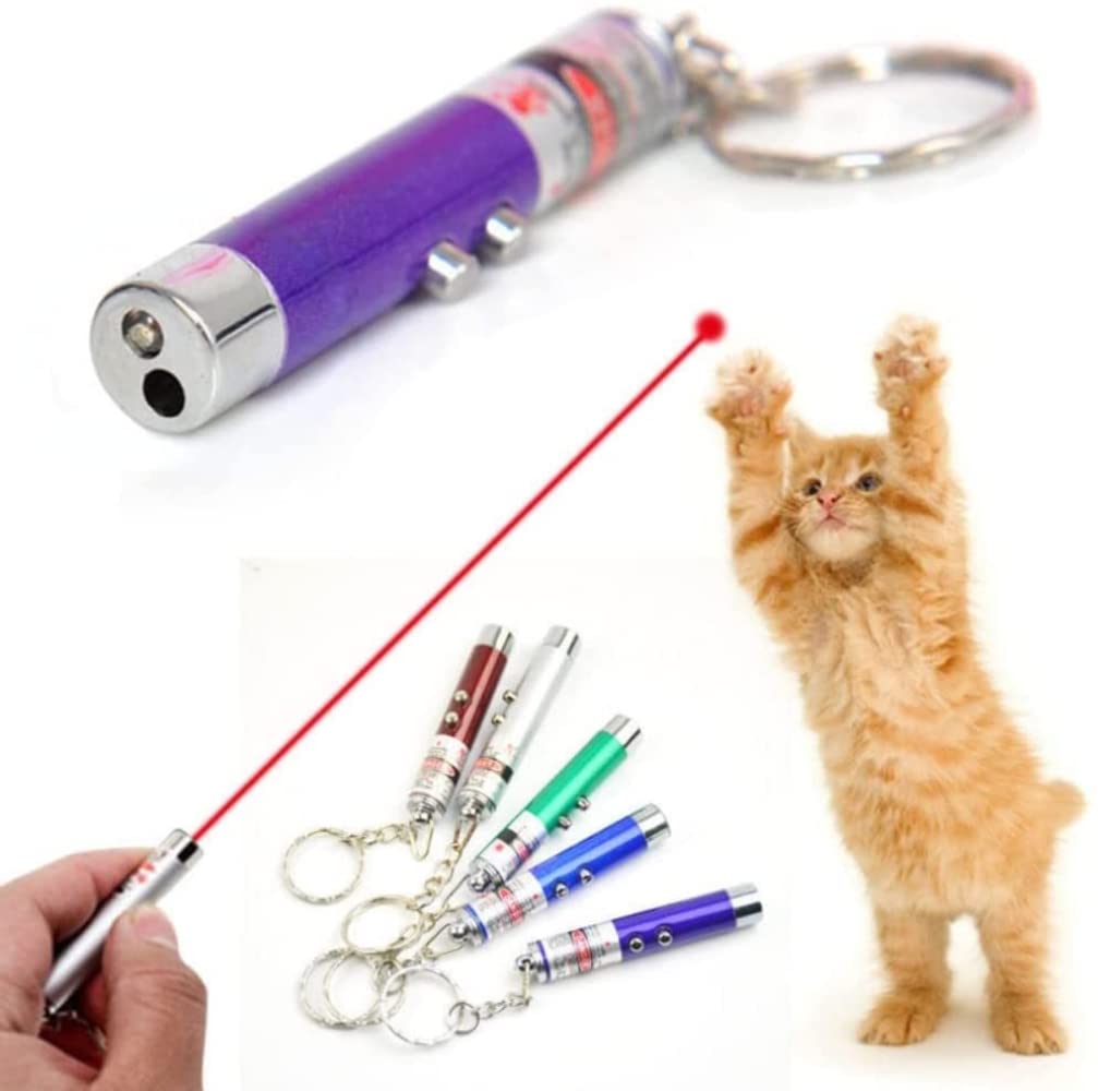 3PCS Mini Cat Toys Laser Pointer Pen Keychain Flashlight Funny Dog Stick Pet Lamp White Light LED Infrared Button Electronics Included (3 PCS Pack, Silver Gray)