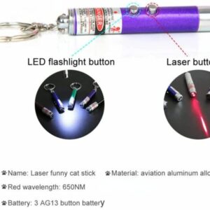 3PCS Mini Cat Toys Laser Pointer Pen Keychain Flashlight Funny Dog Stick Pet Lamp White Light LED Infrared Button Electronics Included (3 PCS Pack, Silver Gray)