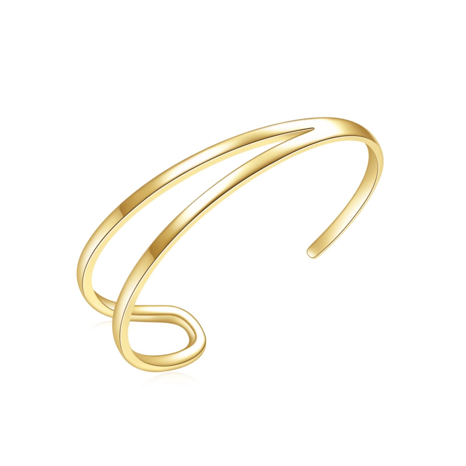 E Personalized Gold Bracelets for Women, 14K Gold Adjustable Cuff Bracelets stackable bracelets Dainty Lightweight Bangles Everyday Jewelry for Valentine's Day Wedding Birthday (Gold cuff bracelets)