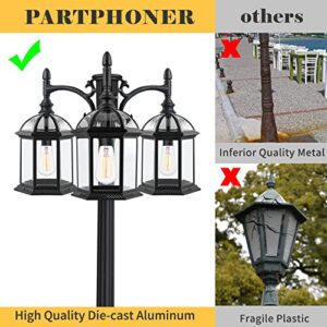 Dusk to Dawn Outdoor Lamp Post Light with 3 LED Bulbs, Triple Head Aluminum Street Light Post for Outside with Sensor, Waterproof Birdcage Pole Lighting Fixture for Backyard Garden Patio Driveway