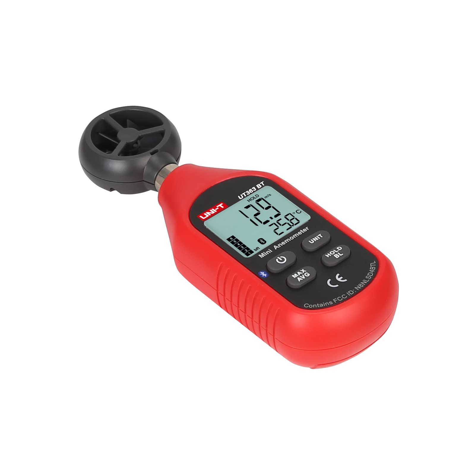 UNI-T Digital Anemometer UT363BT Handheld Wind Speed Meter Wind Chill Air Temperature Gauge -14° ~122°F /-10°C~50°C for HVAC Shooting Drone with LCD Backlit Max/Avg Data Hold