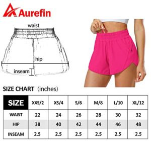 Aurefin Athletic Shorts , Women's Quick Dry Running Track Workout Active Shorts with Elastic and Zip Pocket 2.5 inch HOT Pink/S