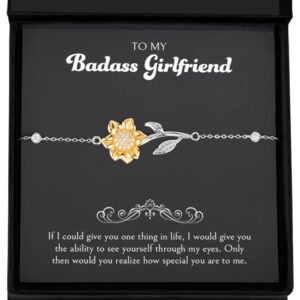 Valentine's Day Presents for Girlfriend, Bracelet for Girlfriend, Girlfriend Birthday Cute Gifts, Romantic Gift Ideas for Her, To My Badass Girlfriend 925 Sterling Silver Sunflower Bracelet For Women