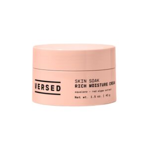 versed skin soak rich moisture face cream - daily facial moisturizer with squalane oil, hyaluronic acid, vitamin e + red algae - smooth, non-greasy night cream for aging, dry skin - vegan (1.5 oz)