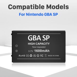 HUAENG Gameboy Advance SP Battery, Upgraded 1600mAh High Capacity Rechargeable Lithium-ion Battery for Nintendo GBA SP Gameboy Advance SP AGS-001, SAM-003