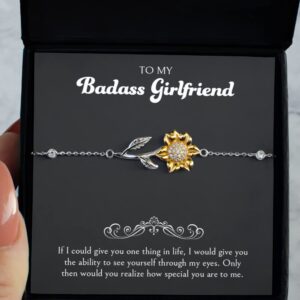 Valentine's Day Presents for Girlfriend, Bracelet for Girlfriend, Girlfriend Birthday Cute Gifts, Romantic Gift Ideas for Her, To My Badass Girlfriend 925 Sterling Silver Sunflower Bracelet For Women