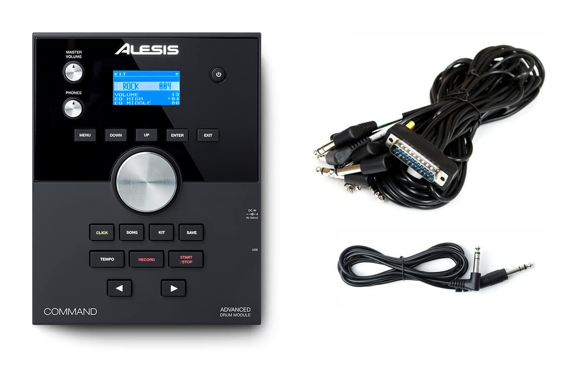 Alesis Command Advanced Drum Module with Cable Snake and Silverline Audio 10ft Auxiliary Cable Bundle