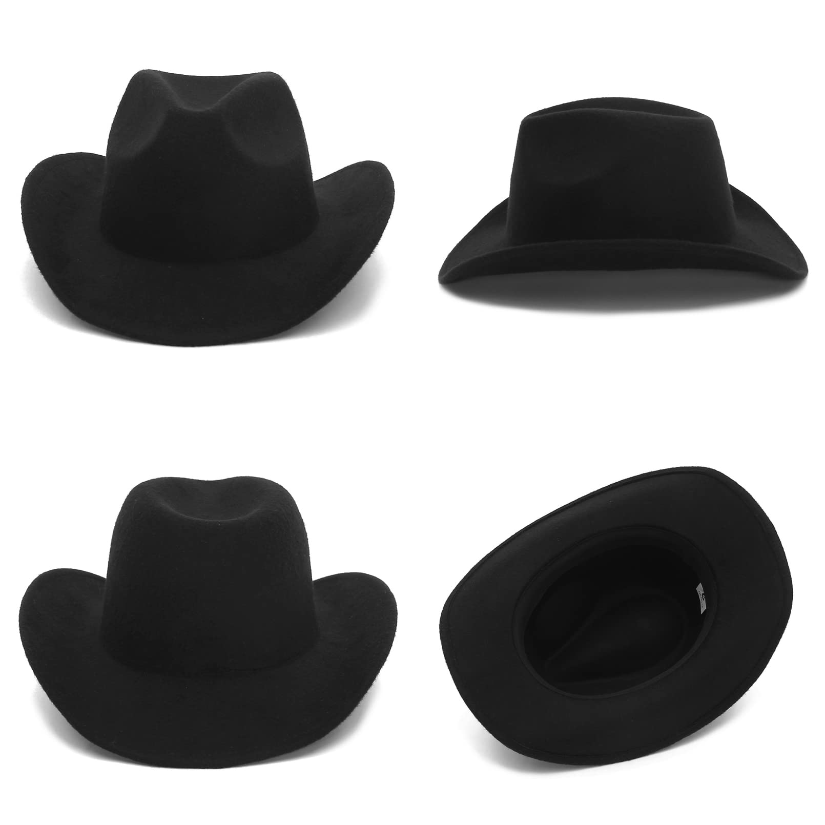 Wool Cowboy Cowgirl Hat for Men Women Classic Roll Up Brim Fedora Western Black