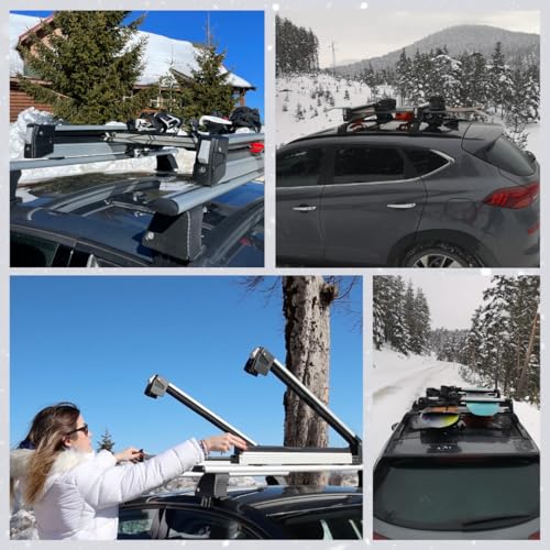 Erkul 25" Ski Rack for Car Roof - Universal Ski & Snowboard Car Racks with Anti-Theft Lock and Extension with Sliding Rail | Carry up to 4 Pairs of Skis or 2 Snowboards