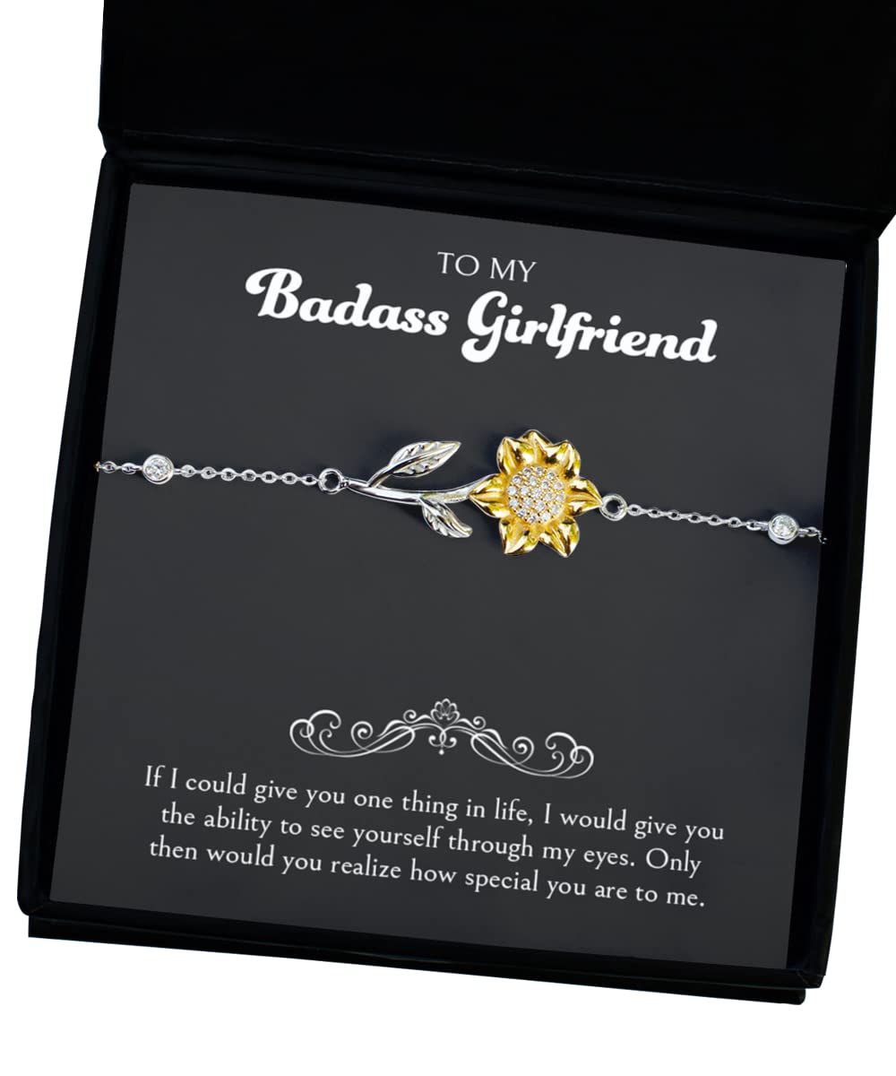 Valentine's Day Presents for Girlfriend, Bracelet for Girlfriend, Girlfriend Birthday Cute Gifts, Romantic Gift Ideas for Her, To My Badass Girlfriend 925 Sterling Silver Sunflower Bracelet For Women