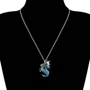 Enamel Alloy Dragon Necklace Fantasy Dinosaur Pendant Fashion Jewelry For Women Girls Zinc Charm Gift (Blue)