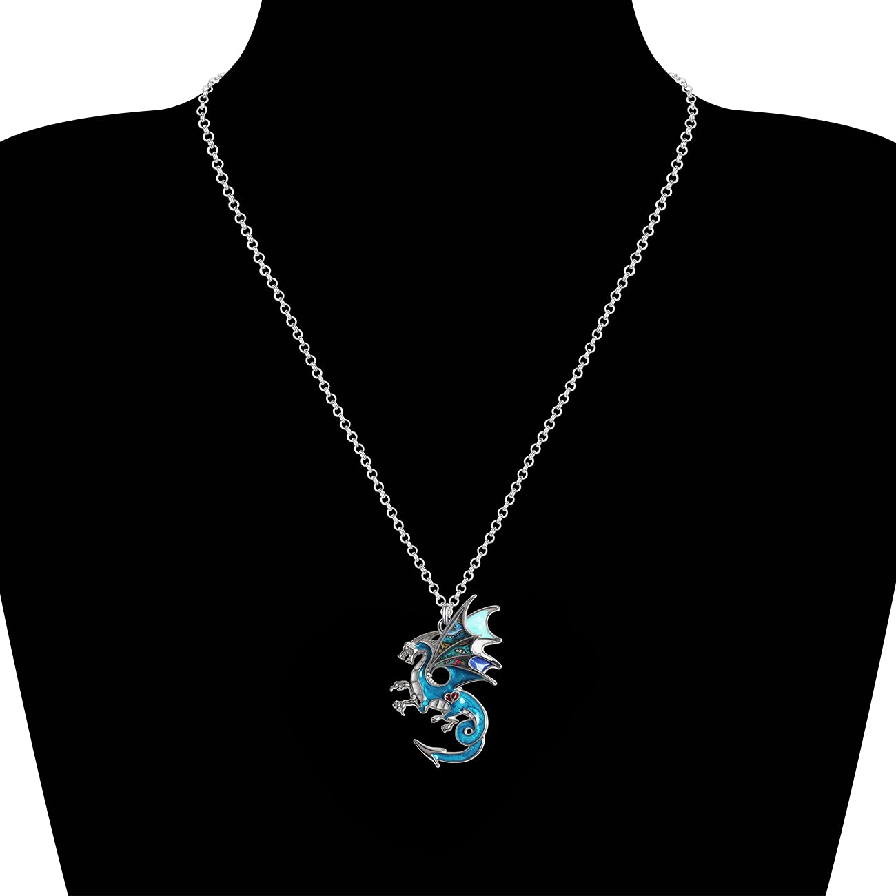 Enamel Alloy Dragon Necklace Fantasy Dinosaur Pendant Fashion Jewelry For Women Girls Zinc Charm Gift (Blue)