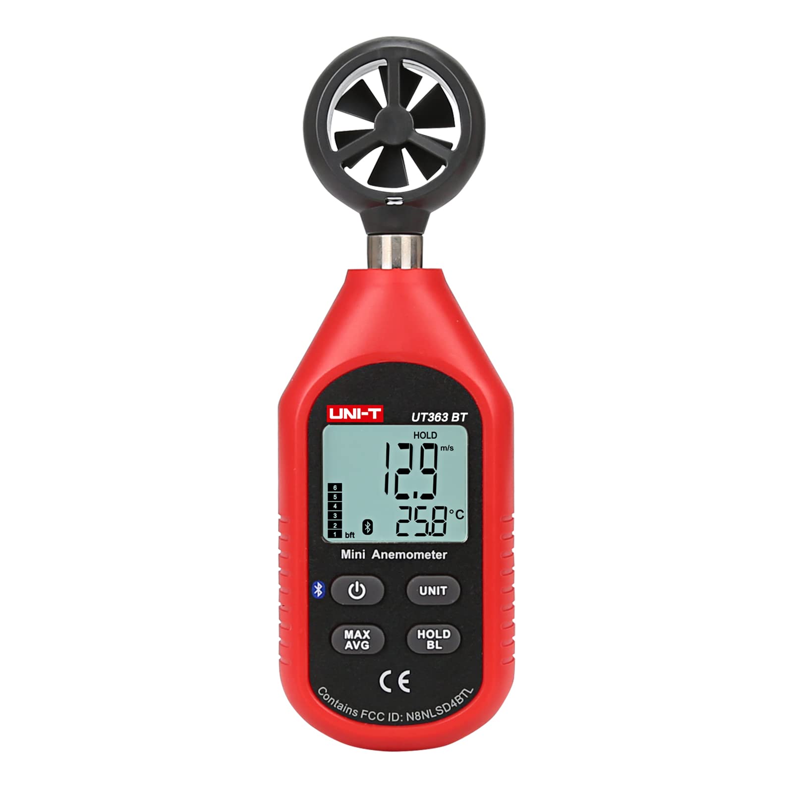 UNI-T Digital Anemometer UT363BT Handheld Wind Speed Meter Wind Chill Air Temperature Gauge -14° ~122°F /-10°C~50°C for HVAC Shooting Drone with LCD Backlit Max/Avg Data Hold