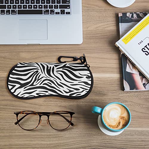 MoKo Sunglasses Soft Case Ultra Light Neoprene Zipper Eyeglass Case with Clip, Zebra