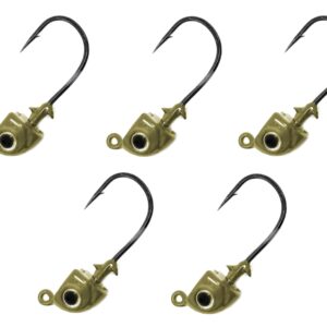 Reaction Tackle Tungsten Swimbait Jig Heads - 3D Realistic Eyes Attract Bass and More- Swim Bait Jig Head for use with Freshwater or Saltwater Fishing (5-Pack) - 1/4oz - Green Pump