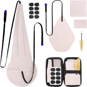 saxophone cleaning kits with case for saxophone and clarinet flute trumpet instruments,8pcs saxophone mouthpiece cushion,mouthpiece brush microfiber cleaning cloth（beige）