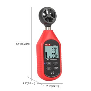 UNI-T Digital Anemometer UT363BT Handheld Wind Speed Meter Wind Chill Air Temperature Gauge -14° ~122°F /-10°C~50°C for HVAC Shooting Drone with LCD Backlit Max/Avg Data Hold