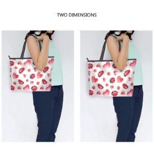 OTVEE Valentine Ladybug Pink Hearts Woman Tote Bag Top Handle Handbag for Work Travel - M Size