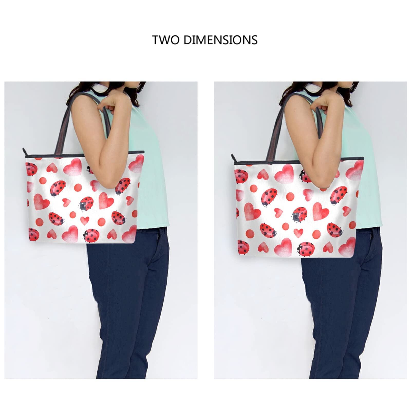 OTVEE Valentine Ladybug Pink Hearts Woman Tote Bag Top Handle Handbag for Work Travel - M Size