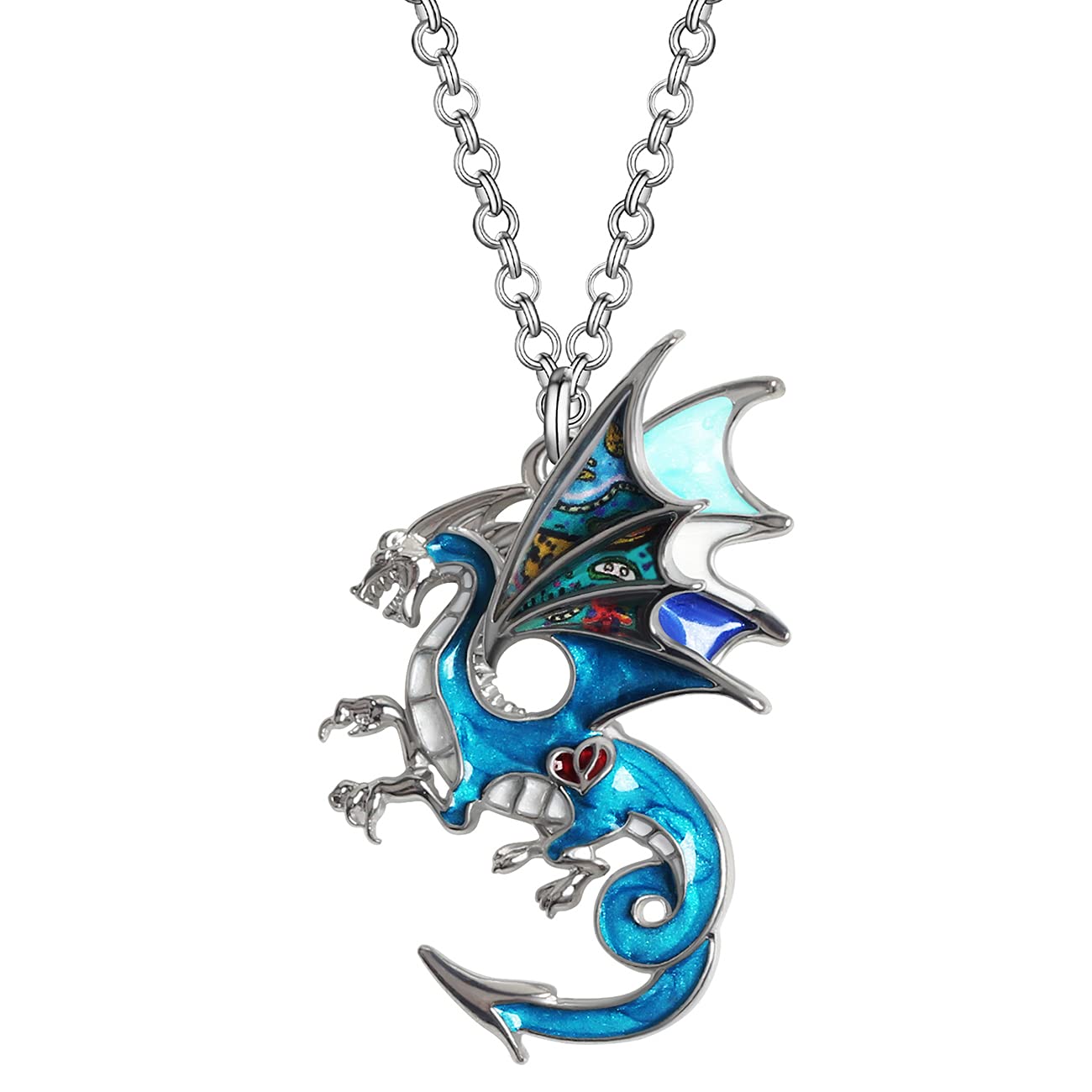 Enamel Alloy Dragon Necklace Fantasy Dinosaur Pendant Fashion Jewelry For Women Girls Zinc Charm Gift (Blue)