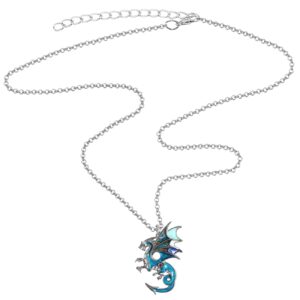 Enamel Alloy Dragon Necklace Fantasy Dinosaur Pendant Fashion Jewelry For Women Girls Zinc Charm Gift (Blue)