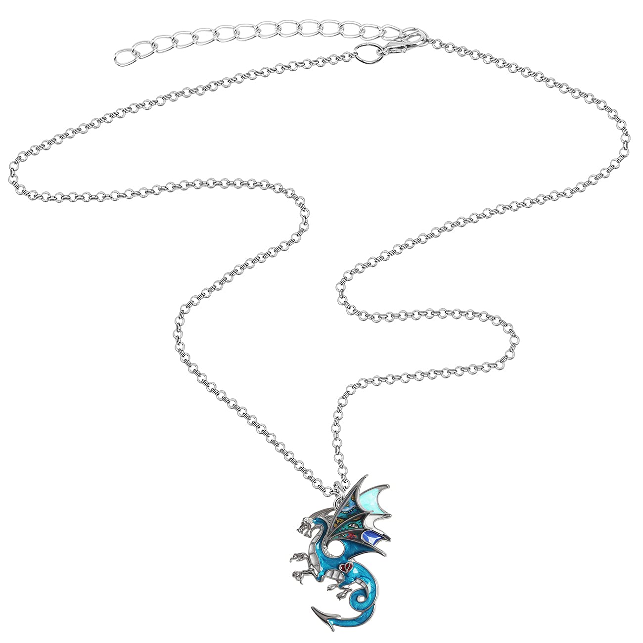 Enamel Alloy Dragon Necklace Fantasy Dinosaur Pendant Fashion Jewelry For Women Girls Zinc Charm Gift (Blue)