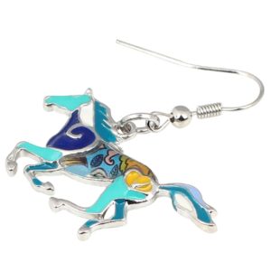 Enamel Alloy Running Racing Horse Earrings Dangle Drop Fashion Jewelry Equestrian Horse Gifts for Women (Navy)