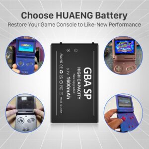 HUAENG Gameboy Advance SP Battery, Upgraded 1600mAh High Capacity Rechargeable Lithium-ion Battery for Nintendo GBA SP Gameboy Advance SP AGS-001, SAM-003