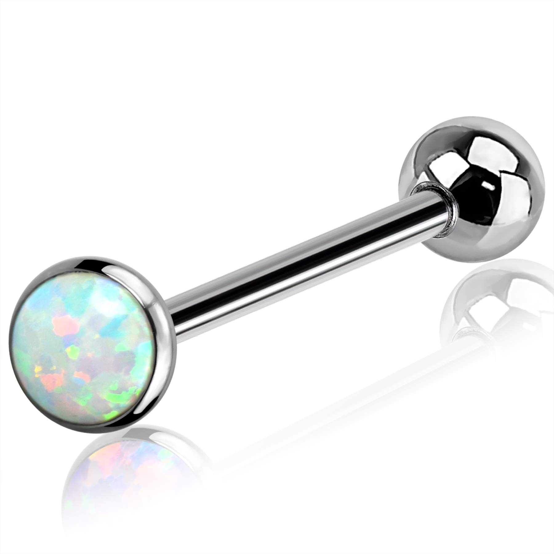 OUFER Titanium Tongue Piercing Barbell Jewelry Tongue Rings with White Opal G23 Solid Titanium Tongue Rings for Women Men