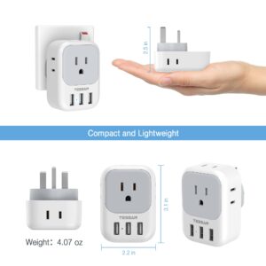 2 Pack US to UK Plug Adapter, TESSAN Ireland Scotland Type G Power Adapter, 4 American Outlets 3 USB, Travel Adaptor Converter for USA to England London British Hong Kong Irish Kenya Dubai Qatar