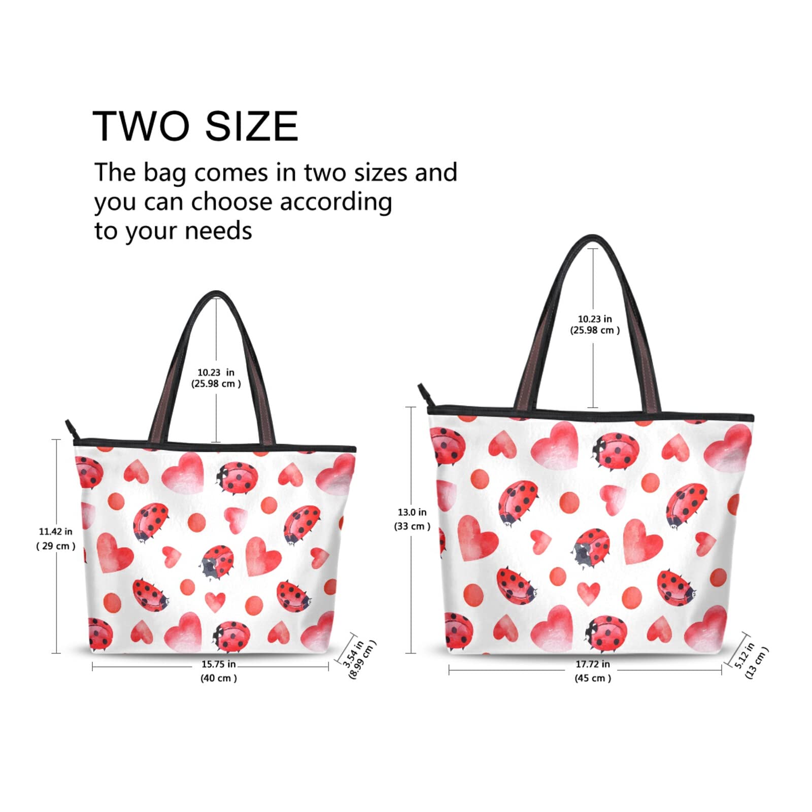 OTVEE Valentine Ladybug Pink Hearts Woman Tote Bag Top Handle Handbag for Work Travel - M Size