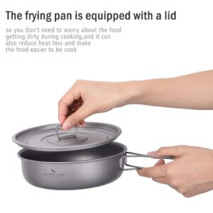 Boundless Voyage Titanium Frying Pan with Lid Portable Folding Handles Outdoor Camping Skillet Griddle Ultralight Cookware Hiking Backpacking