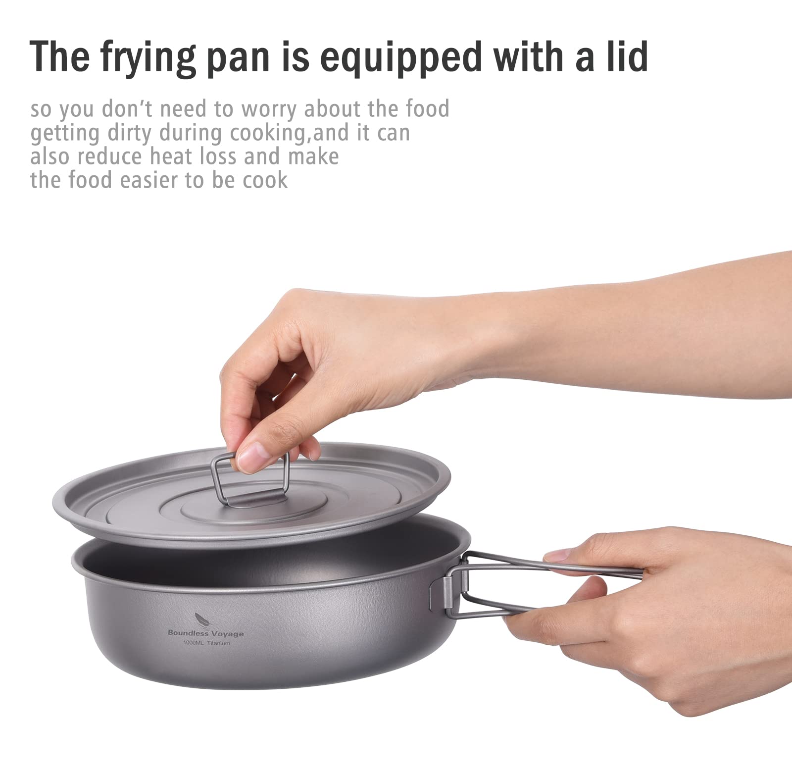 Boundless Voyage Titanium Frying Pan with Lid Portable Folding Handles Outdoor Camping Skillet Griddle Ultralight Cookware Hiking Backpacking