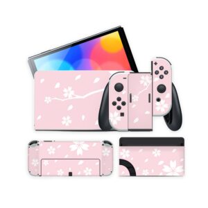 Switch OLED Latest Model Full Body Skin Sticker, Mytrix NS OLED Console Decal Sticker Wrap Cover, Compatible with Switch OLED Faceplate Dock Protective Film Sticker Set - Sakura