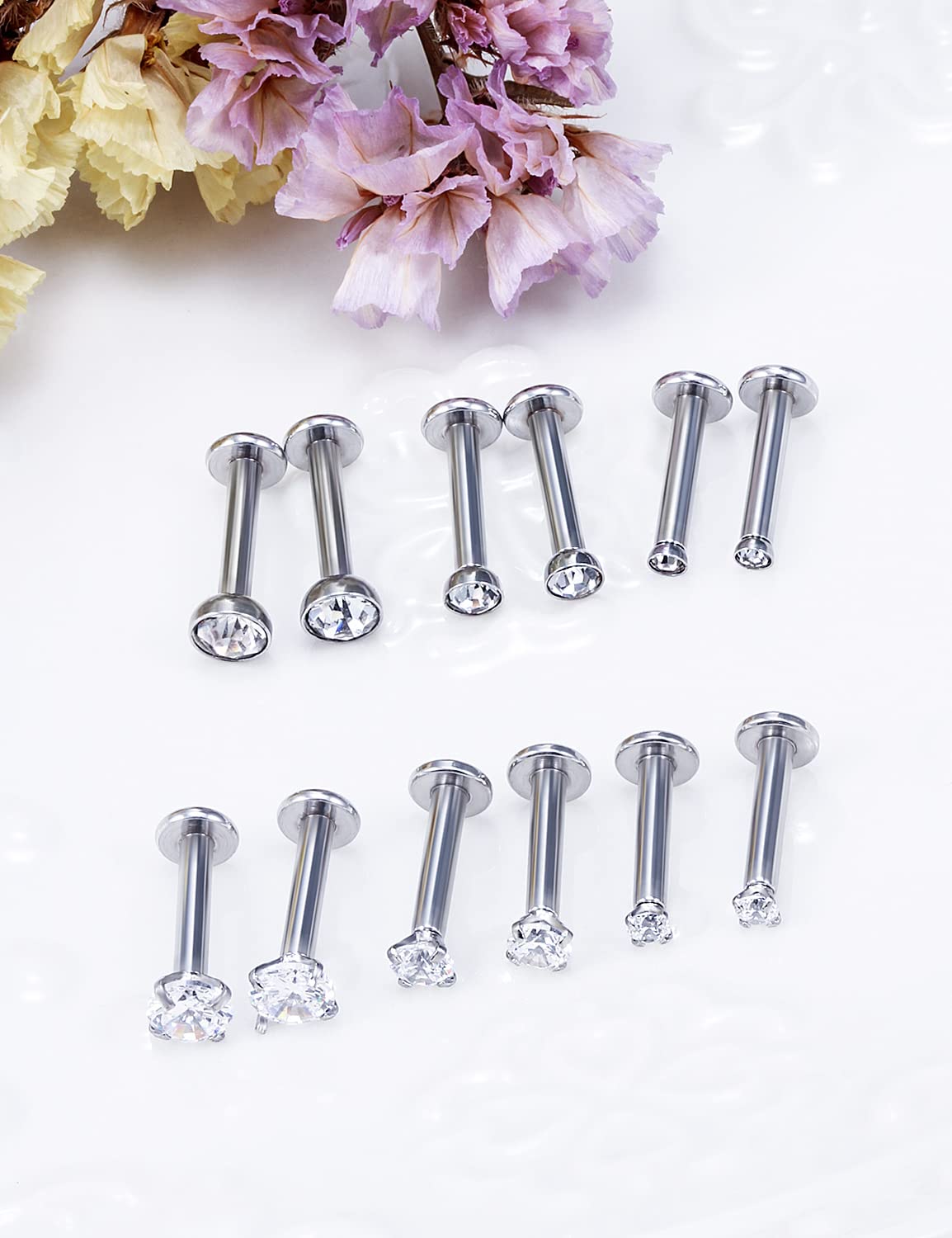 Vsnnsns 14G Lip Rings Stainless Steel Labret Jewelry Monroe Lip Rings Nail Cartilage Tragus Helix Earrings Studs Piercing Jewelry Medusa Piercing Jewelry for Women Men 14 Gauge Earrings 8mm Silver