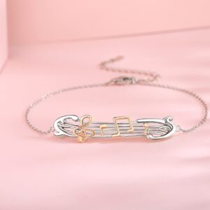 ASLBUNM Music Bracelet S925 Sterling Silver Music Note Love Heart Adjustable Link Musical Jewelry Christmas Gift for Women Music Lover