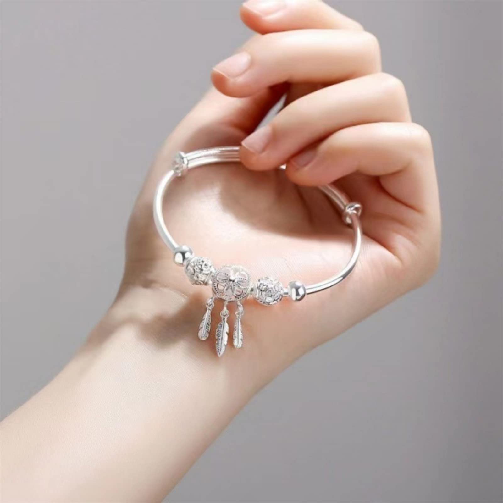 yijan Dreamcatcher Bracelet,S925 Sterling Silver Fashion Elegant Dream Catcher,Adjustable Tassel Feather Charm Bracelet Bangle,Fashion Elegant Jewelry Accessories for Women/Mum/Wife/Girlfriend