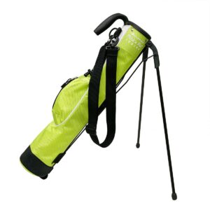 orlimar pitch 'n putt junior golf bag with stand, lime green 25” tall ultra-lightweight kids golf club bag for 7 or fewer clubs with 2 way divider top 1 zippered pocket shoulder strap carry handle