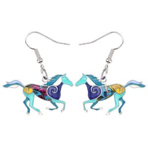 Enamel Alloy Running Racing Horse Earrings Dangle Drop Fashion Jewelry Equestrian Horse Gifts for Women (Navy)