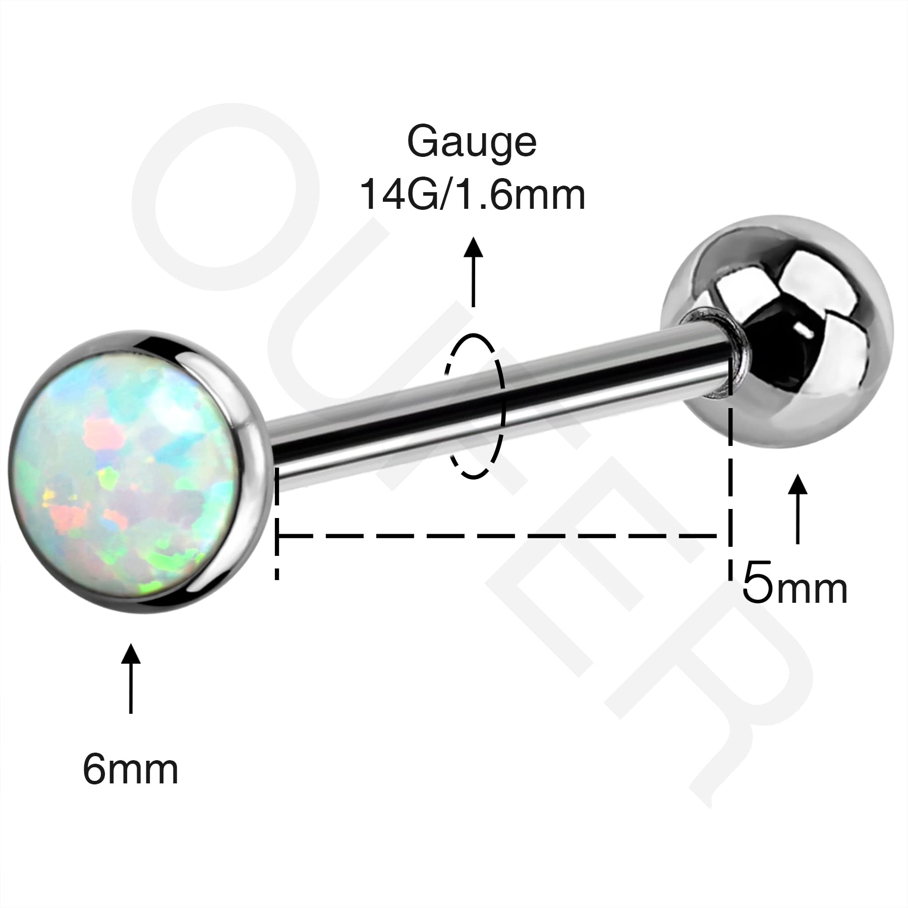 OUFER Titanium Tongue Piercing Barbell Jewelry Tongue Rings with White Opal G23 Solid Titanium Tongue Rings for Women Men